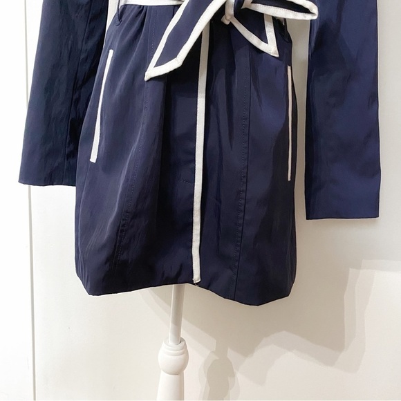 BANANA REPUBLIC NAVY WHITE BUTTON FRONT BELTED TRENCH  COAT - XS - Picture 7 of 15
